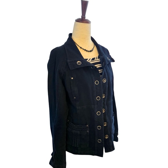 Nautical Stretch Coldwater Creek Denim Dark Blue Utility Snap Jacket - Picture 2 of 8